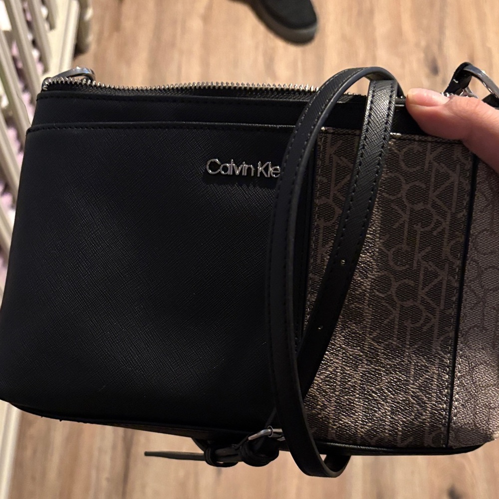 Calvin Klein Black and Tan Crossbody Bag